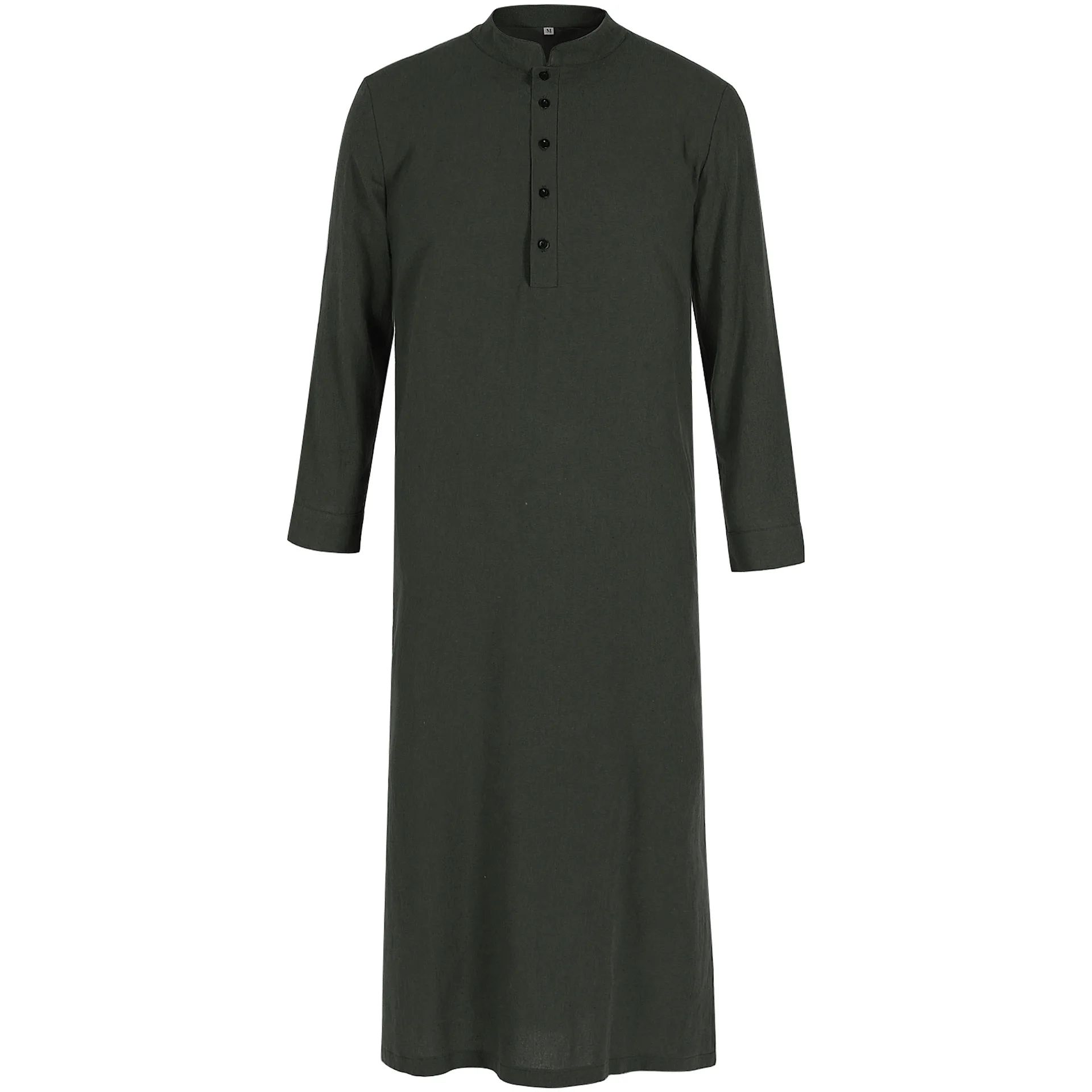 2025 New Men Islamic Muslim Robe Middle East Arabic Long Sleeve Jubba Thobe Side Slit Button Long Robes Pakistani Dubai Kaftan