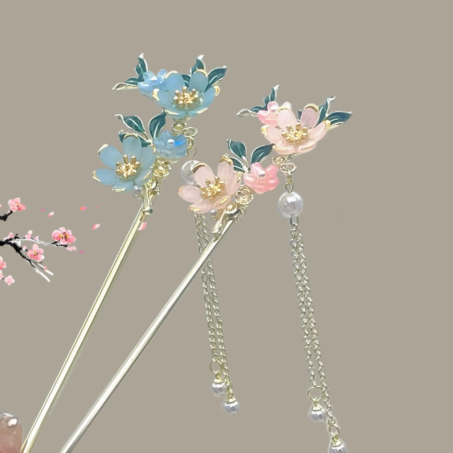 Oude Chinese Stijl Haarstokken Kristal Haarspeld Eetstokjes Voor Vrouwen Parel Hanger Haarsluiting Vorken Oude Hoofddeksel Gift