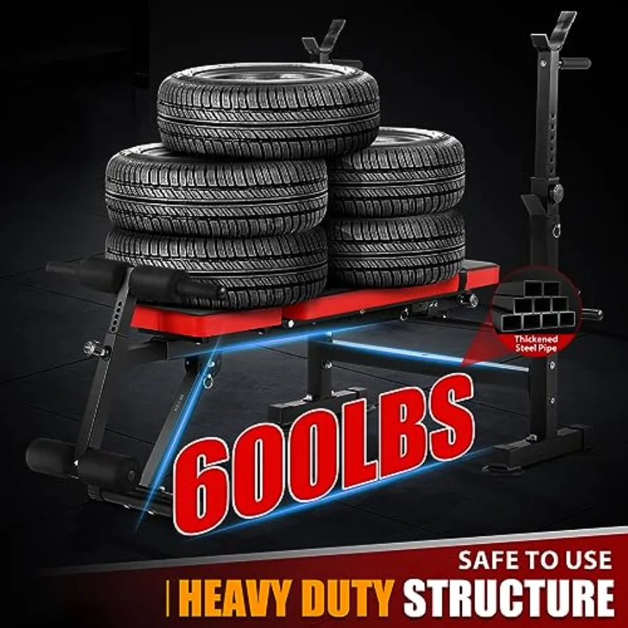 مجموعة مقاعد رفع الأثقال 6 في 1 مع رف القرفصاء لصالة الألعاب الرياضية المنزلية: محطة ضغط مقاعد البدلاء بسعة 600 رطل تتميز بجال الساق القابلة للإزالة