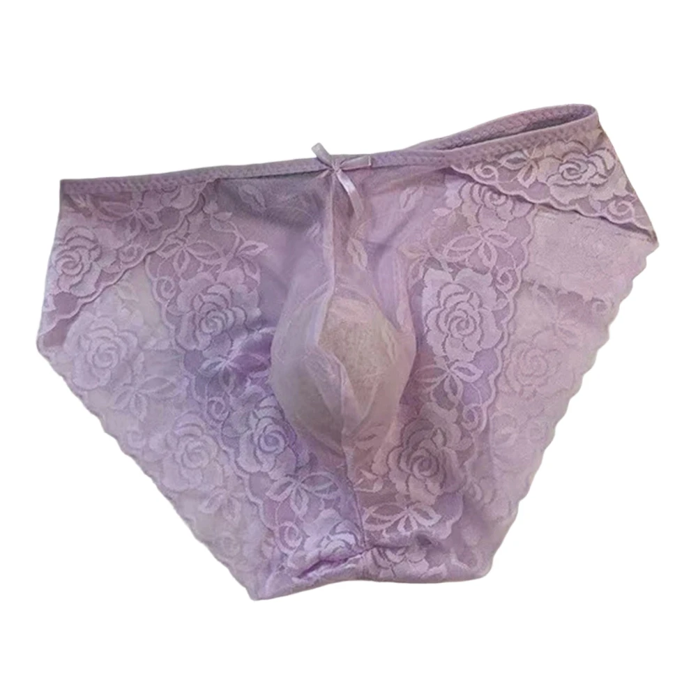 Men Lace High Fork Sissy Briefs Seamless Gay U-pouch Underwear Erotic Lingerie Silk Mesh Lace Quick Drying Briefs