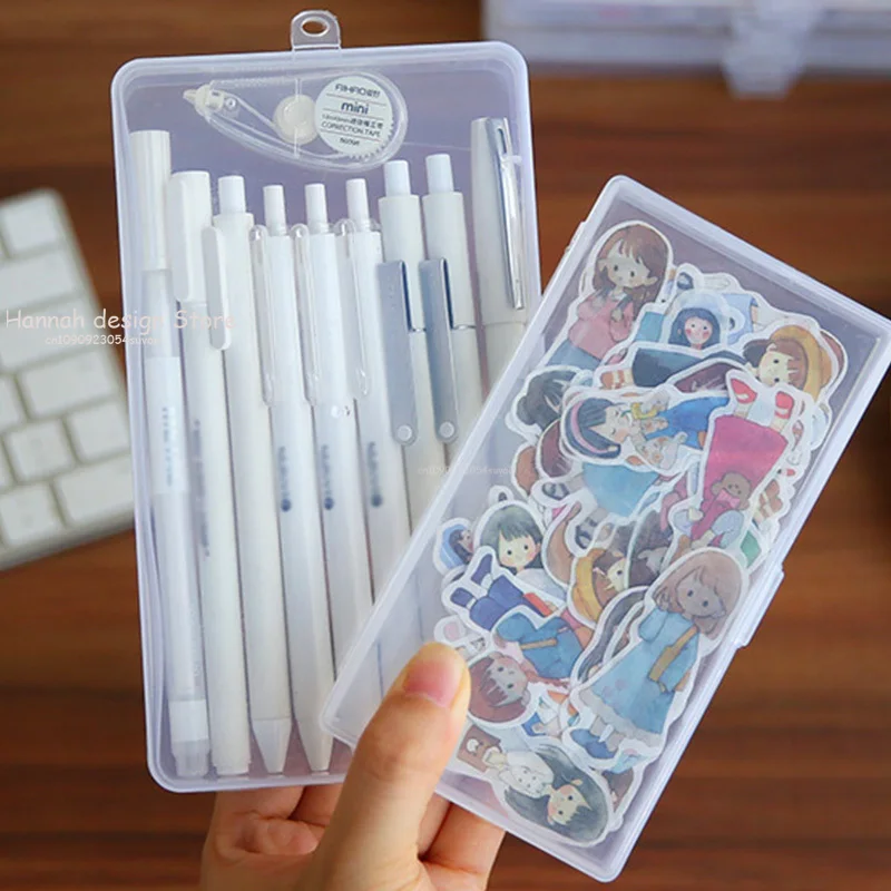 Transparent Large Capacity Plastic Pencil Box Stackable Translucent Clear Pen Box Storage Organizer Box Home Office Supplies