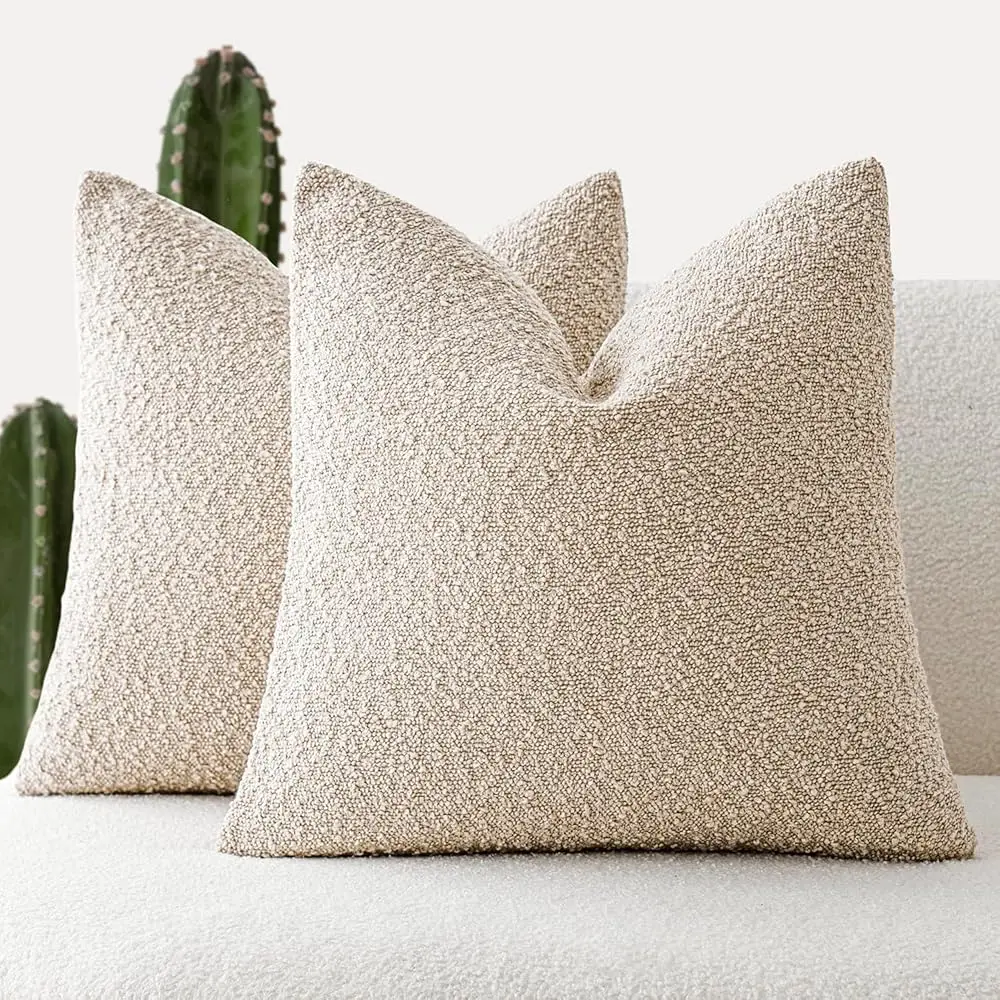 

Pa Of 2, 20 X 20 H, Decorative Textured Boucle Throw Pillow Covers Accent Solid Pillow Cases Cozy Soft Couch Cushion Case For