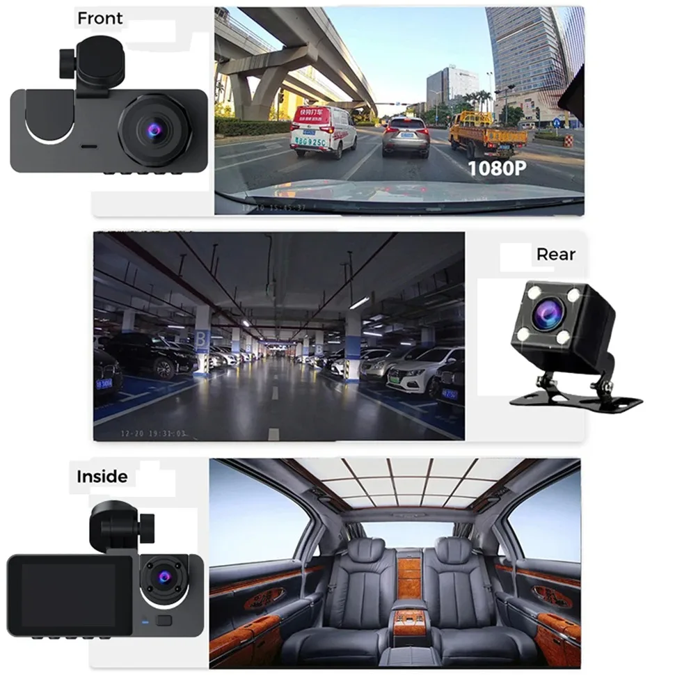 Dash Cam for Cars Camera HD 1080P Video Recorder Dashcam DVR Black Box Dual Lens DVR with Rear View Camera for Vehicle