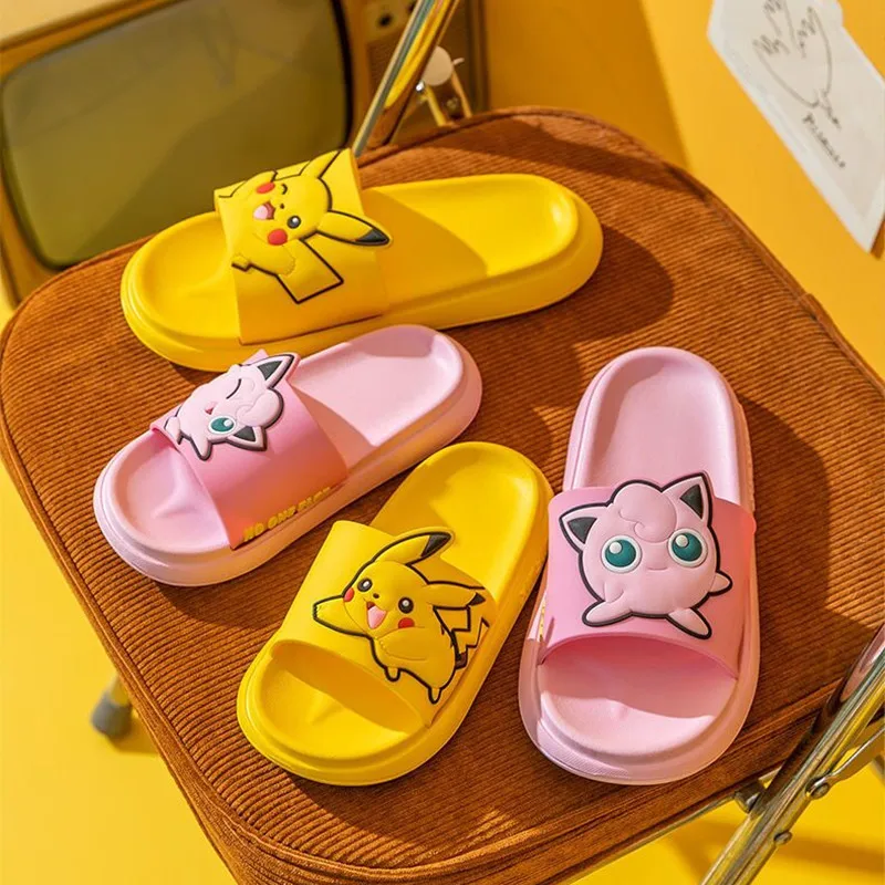 

Anime Pokemon Kawaii Pikachu Cartoon Slippers Indoor House Cute Girl Bathroom Sandals Anti-slip Outside Beach Boy Shoes Kid Gift