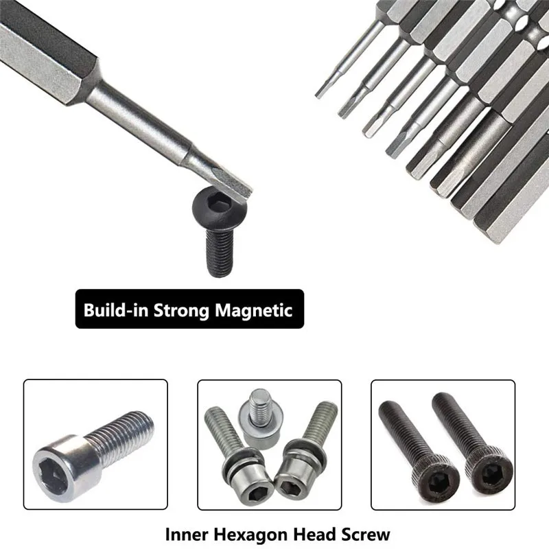 Hex Screwdriver Set S2 Steel H1.5-8 Inner Hexagon Head 1/4‘’ Shank Magnetic Electric Drill Screw Driver Bit Hand Repair Tools