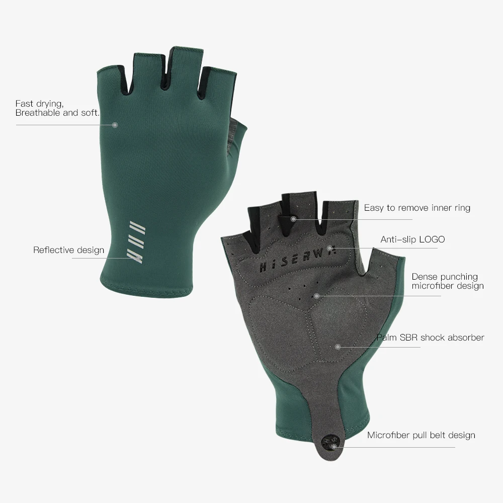 HISERWA-guantes de medio dedo antideslizantes para ciclismo, antisudor, transpirables, antigolpes, para deportes al aire libre, pesca, bicicleta