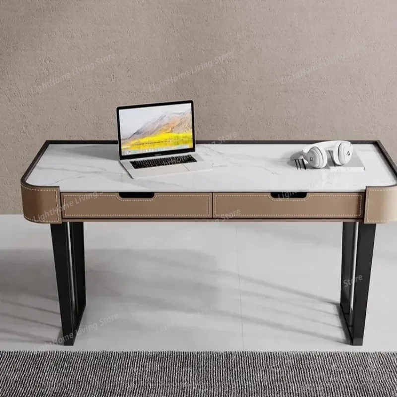 

Slate light luxury desk saddle leather writing Italian minimalist modern home office computer desk modern Office Furniture