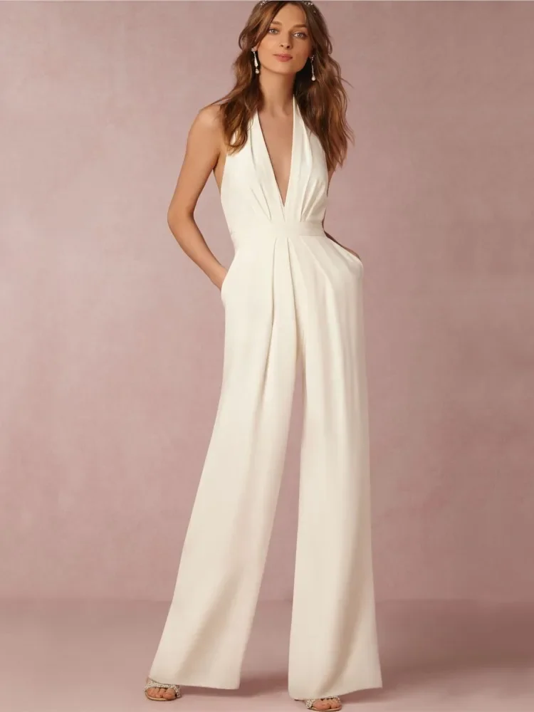 

Women's Temperament ElegantJumps Banquet Dress uit Sexy Hanging Summer Neck Deep V-neck High Waist Commuting Jumpsuit Trousers