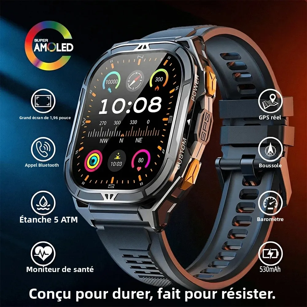 Montre connectée AMOLED de luxe, GPS réel, étanche 5ATM, tracker de fitness, montre intelligente, moniteur de santé sportive, montres pour homme iOS Android