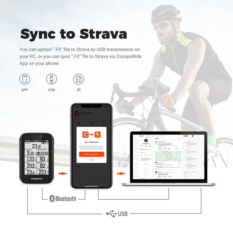 Coospo BC200 GPS Bike Computer 2.4inch ANT+Bluetooth5.0 Bicycle Speedometer Odometer Multi-Language Cycling Support Holder
