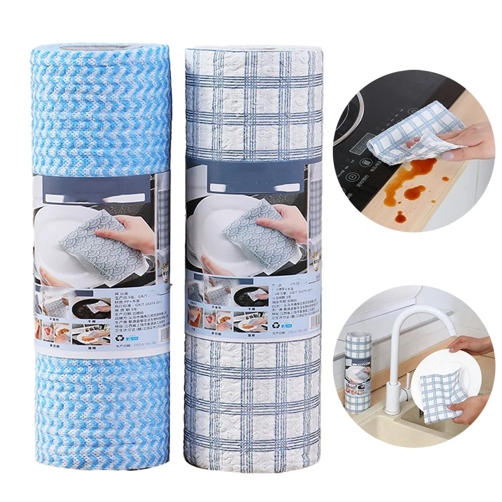 

2roll Disposable Lazy Dishcloth Non-woven Dish Wipes Washable Absorbent Oil-Free Cleaning Rag for Kitchen and Living Room