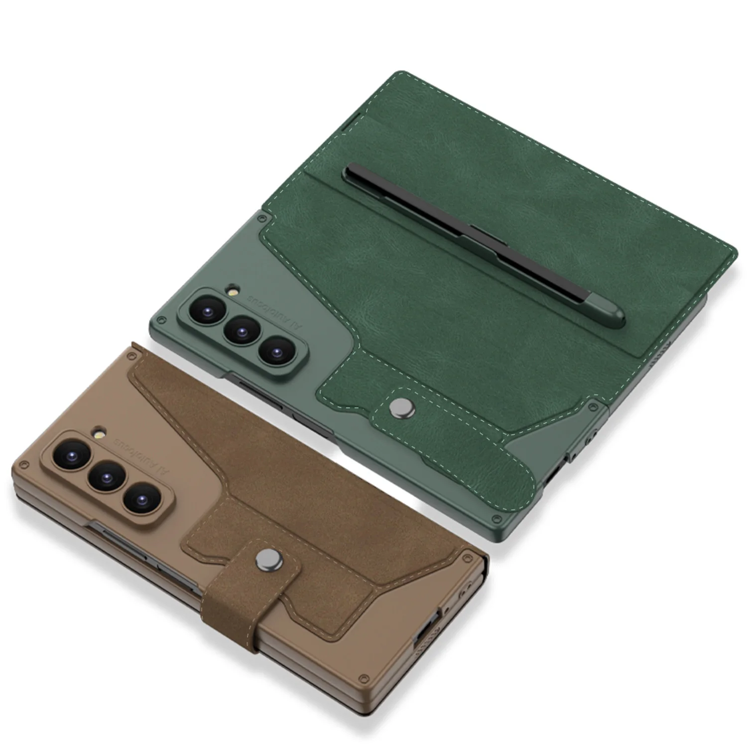 For Samsung Galaxy Z Fold 6 Case Skin Friendly Matte Flip Leather Pen Slot with Tempered Film Shockproof Back Cover Accessories