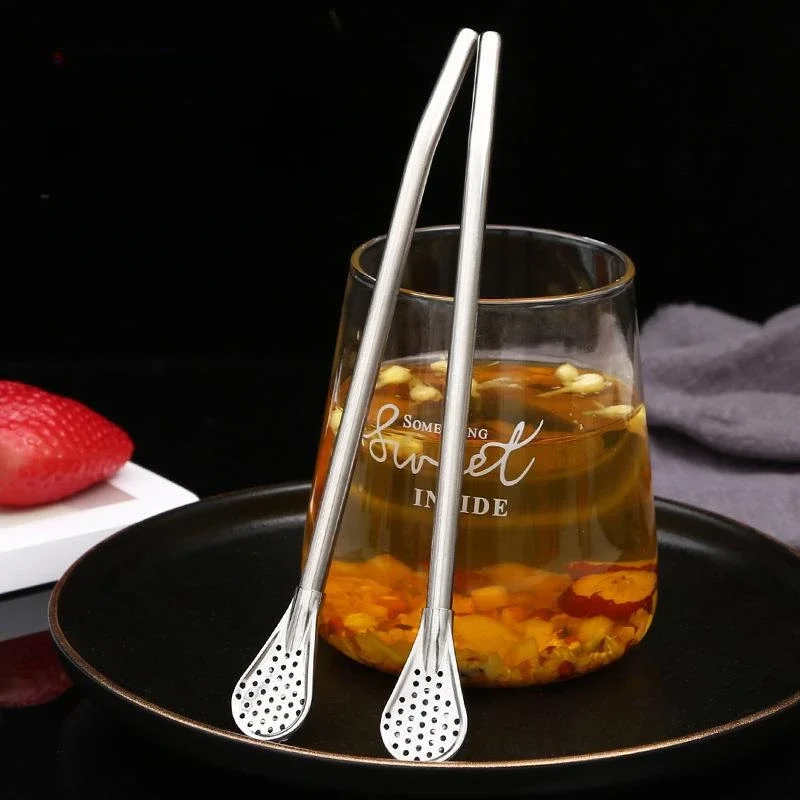 Picture 5: Stainless Steel Drinking Straw Spoon Tea Filter Detachable Reusable Metal Straws with Brush Coffee Stirring Juice Milk Tea Spoon