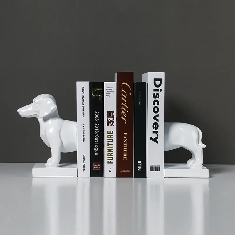 Imagem -02 - Luxo Decorativo Livros Falsos Decoração Escultura Dachshund Animal Mesa de Escritório Bookend Livro Acessórios