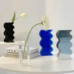 1pc Abstract Design Wave Vase Home Decor Acrylic Vases Modern Art Living Room Ornaments Table Decoration