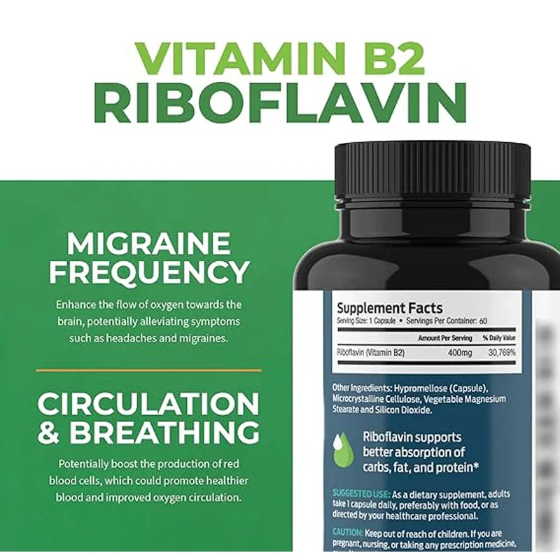 Vitamin B2 Riboflavin - Energy, Skin, And Cell Supplement - Vitamin B2 Vitamin B - Non Gmo And Gluten-60 Capsules