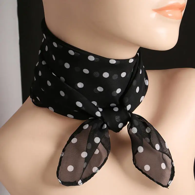 Fashion Chiffon Polka Dot Scarf For Woman Female Retro Temperament Polka Dot Square Scarf Multicolor Polka Dot Neckerchief