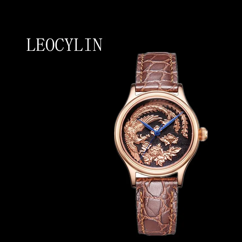 

LEOCYLIN shanghai brand automatic mechanical watch fashion 3D relief sapphire waterproof for women 316L steel Wristwatches