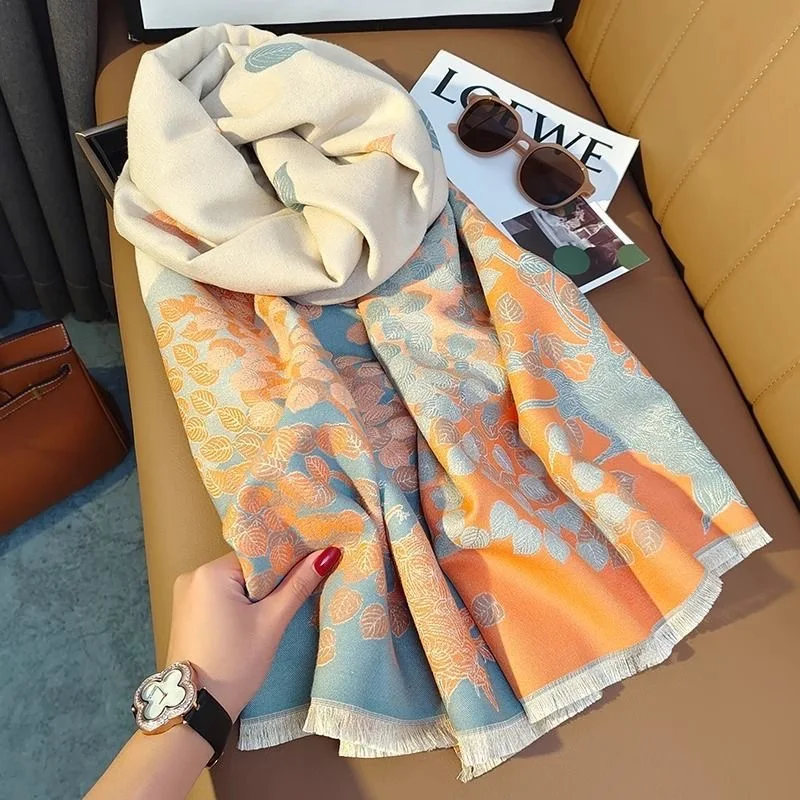 

Romantic French Good Acrylic Cashmere Jacquard Scarf Shawl Thick Elegant Female Autumn Winter Neckerchief Leisure Office Cape