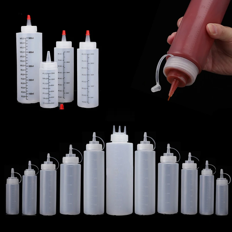 5 uds 120-1000ml botella de plástico para apretar salsa botellas multiusos para chorros contenedor de condimentos para barbacoa aceite ensalada aderezo cocina