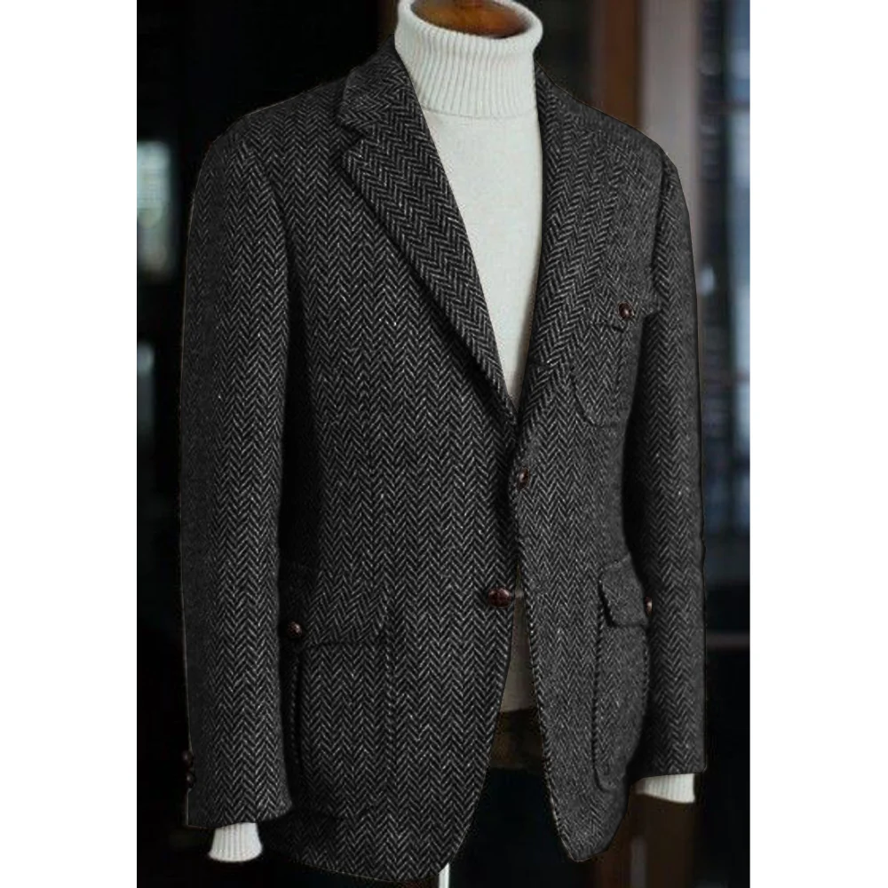 Men\'s Blazer Herringbone Single Breasted Casual Elegant Man Suit Jackets Coat Men\'s Stage Clothing Clothing-for-men Male Clothes