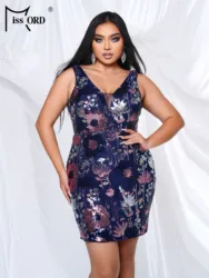 Missord Plus Size Chic Elegant Woman Short Dresses Sexy Evening Cocktail Mini Prom Floral Dress