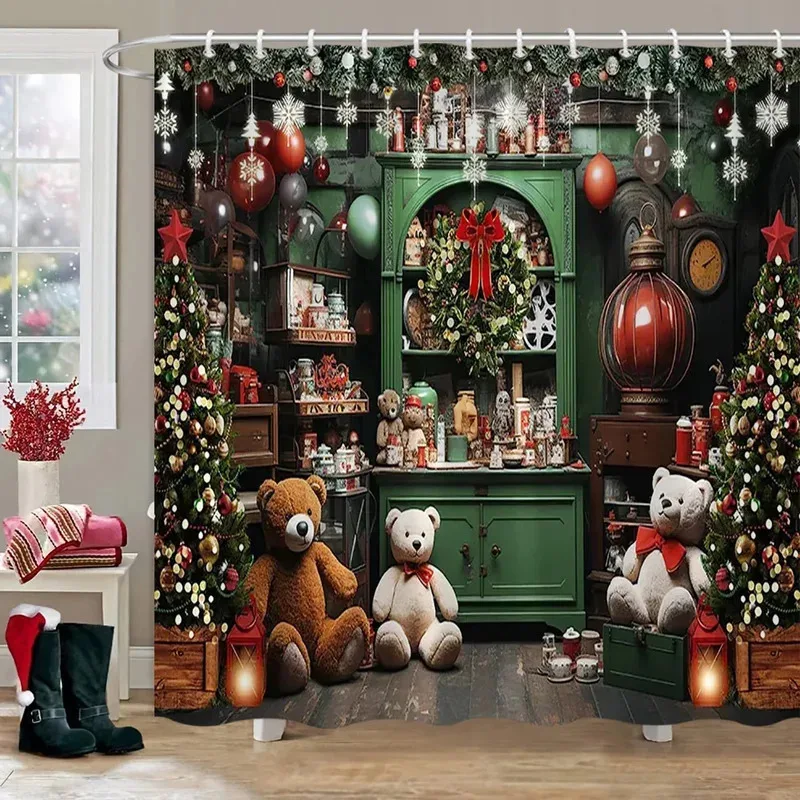 

LXL01Рождественский фон занавеска для душа праздничные подарки камин Рождественская елка гирлянда тканевые занавески для ванной Декор для ванной комнаты Wi6Jm%