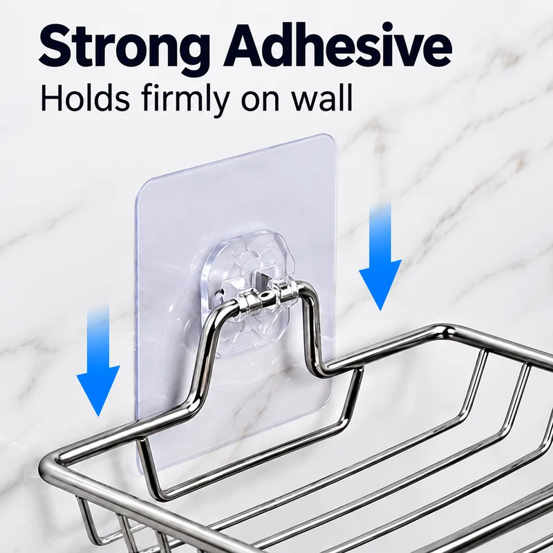 No Drill Wall Mounted Soap Dish Draining Soap Holder Bathroom Shower Storage Rack Adhesive Metal Soap Tray Organizer for Sink - view 4