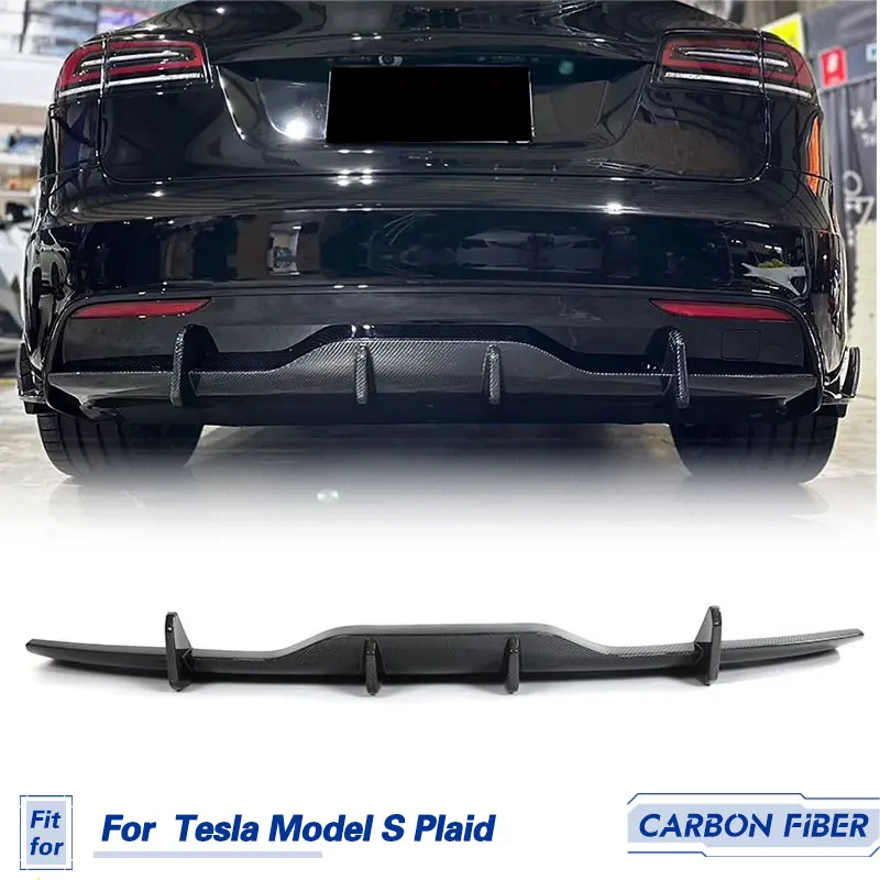 Car Rear Bumper Diffuser Lip Spoiler Carbon Fiber For Tesla Model S Plaid 4-Door 2021-2023 Rear Diffuser Lip Apron Guard Bodykit