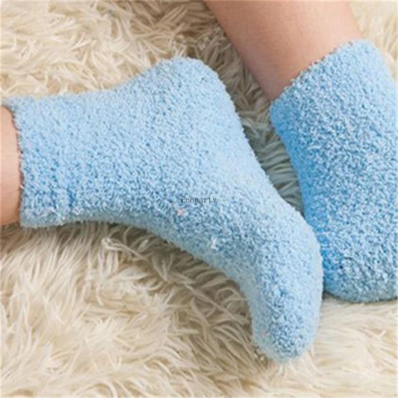 Choice day Women\'s Bed Socks Pure Color Fluffy Warm Winter Christmas Gift Soft Floor Home Candy Color Coral FLeece Velvet Socks