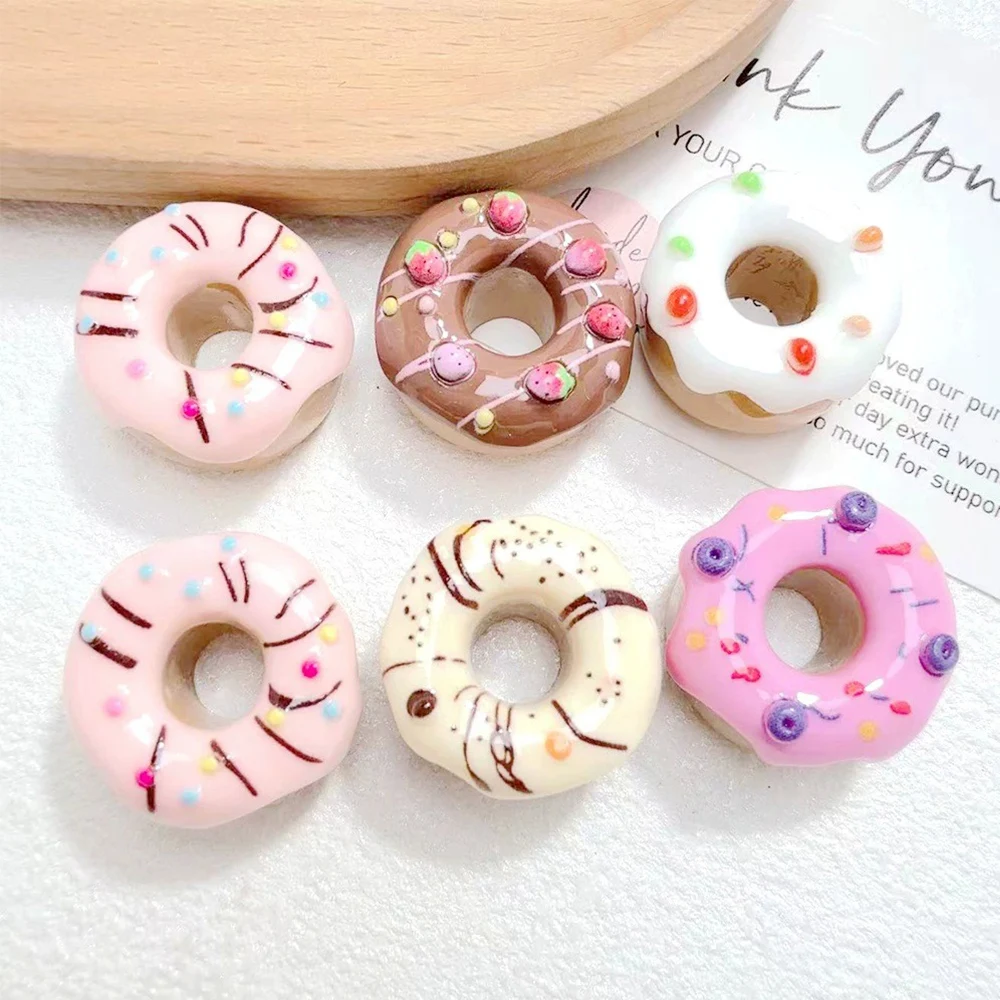 10 Uds. De cabujones de resina con parte posterior plana en miniatura de la serie Donuts brillantes para horquilla, álbum de recortes, accesorios artesanales para decoración del hogar DIY