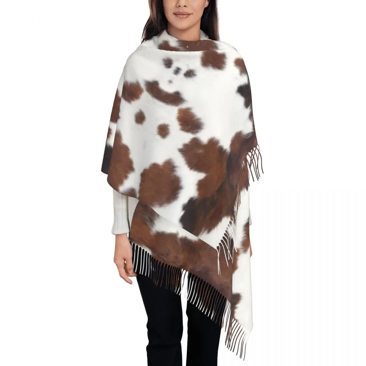 Customized Print Spotted Brown Farm Animal Skin Scarf Women Men Winter Warm Scarves Cowhide Leather Texture Shawl Wrap