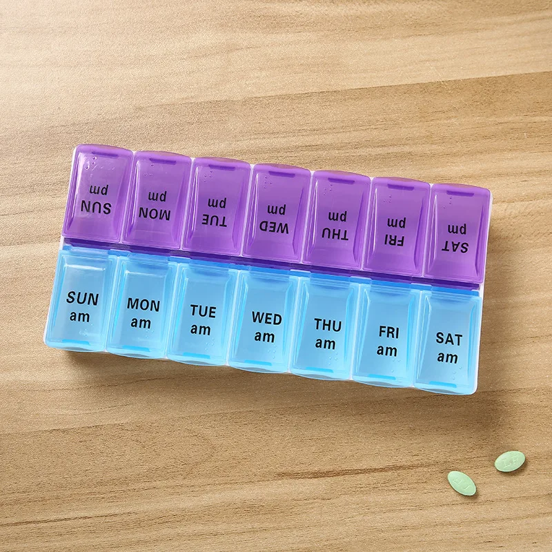 Weekly 14 Grids Pill Box 7 Days Portable Travel Pills Storage Container Double Row Medicine Vitamin Fish Oils Cases Organizer