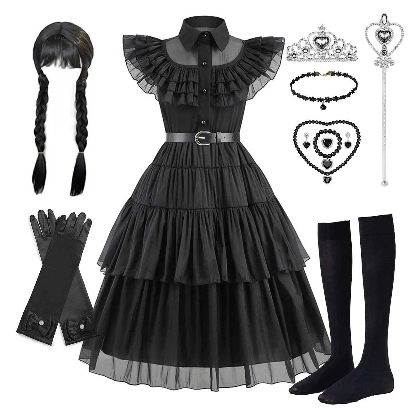 Girls Wendsday Dress Children Halloween Black Family Clothes Kids Dancing Cosplay Costume Princess Christmas Fantasy