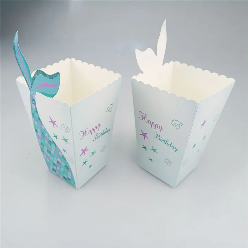 Mermaid Design Popcorn Box, Creative Ocean Theme Party Candy Box, Food Tray, Disposable Children Birthday Party, Table Supplies