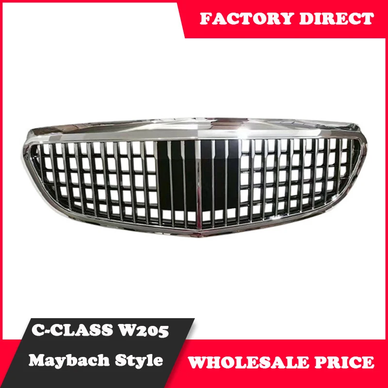 Glossy Black Maybach Style Front Bumper Grille For Mercedes Benz C W205 C250 C300 C350 2015-18 Chrome Maybach Style Grille