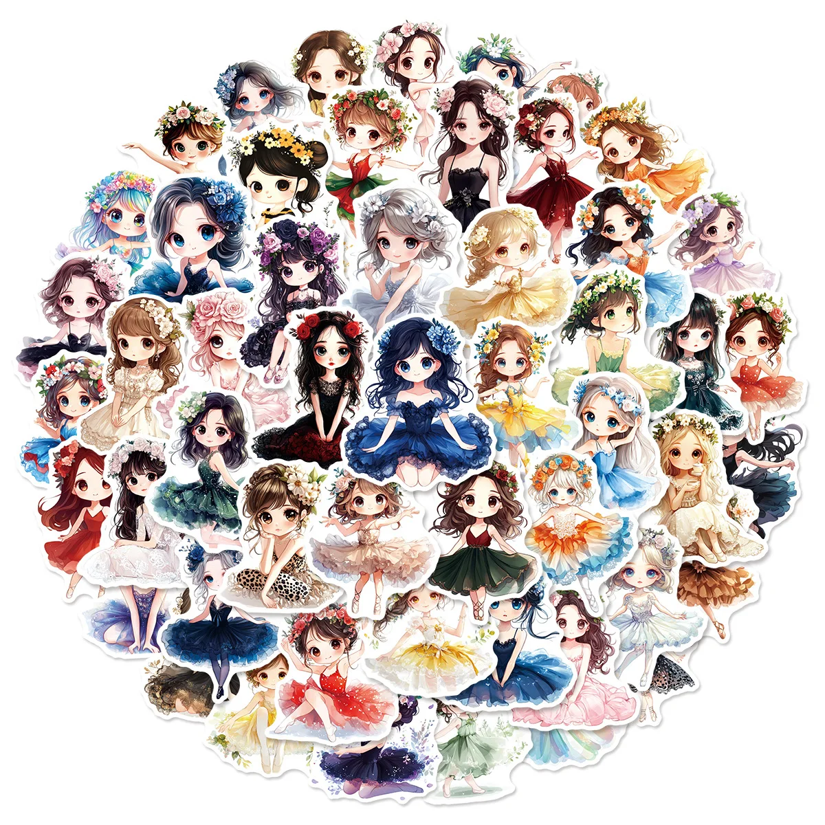 50PCS Cute Little Girl Stickers Ballet Cartoon Decals Dance Graffiti INS Style DIY Decoration Laptop Guitar Car Bike Kids Toy