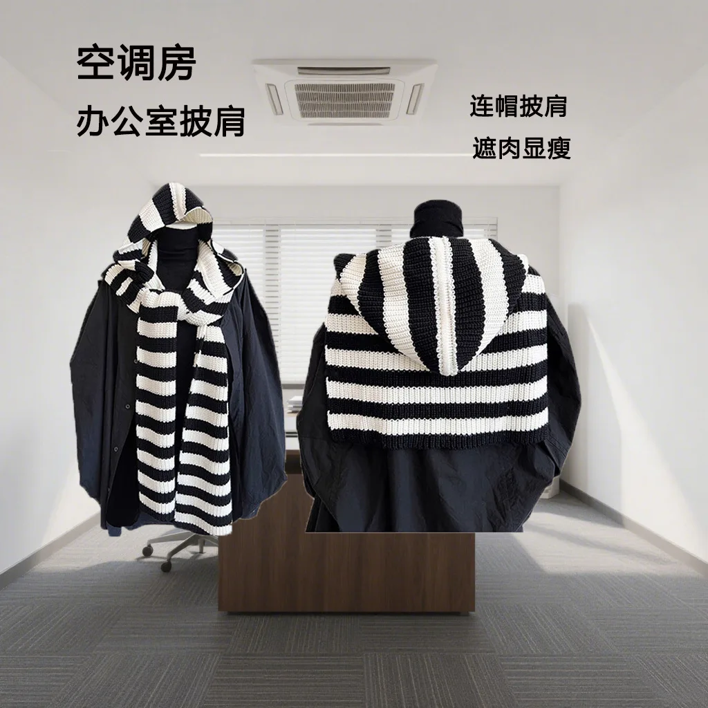 

Heavy Wool Design Sense Fashionable Knitted Hooded Shawl Women's Autumn and Winter Warm All-match Hat Scarf Wipe