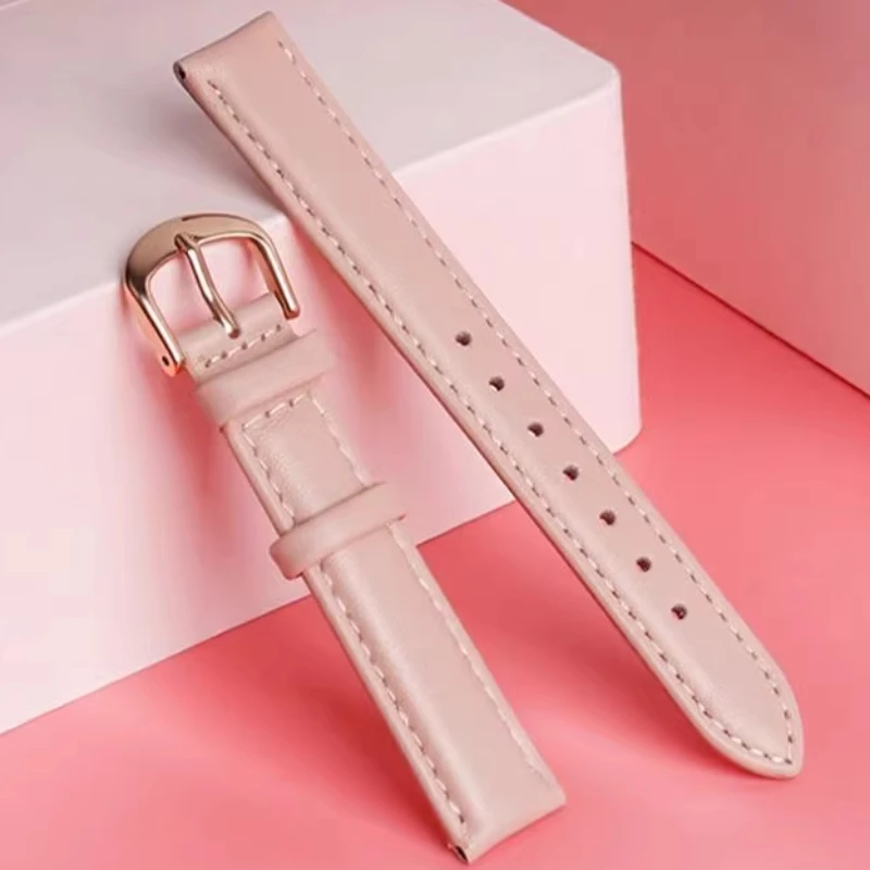 Women\'s Fashion watch strap pink cowhide Genuine Leather watchband Belt 12mm 14mm 15mm 16mm 18mm quick release Women Bracelet