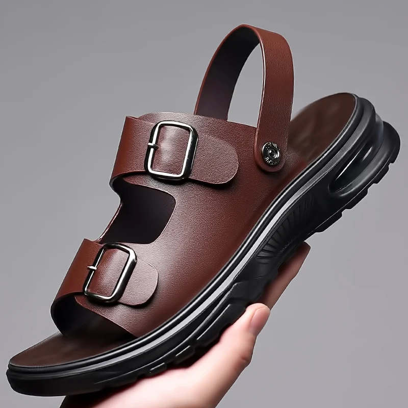 2023 Summer Men\'s Genuine Leather Sandals Fashion Casual Non slip Large Hollow Breathable Sandals Men\'s Beach Shoes Hole Shoes