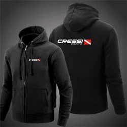 Scuba Dive Cressi 2024 Men's New Long Sleeve Printing Solid Color Zipper Hooded Jacket Casual fashion Sweatshirt Pullover Tops