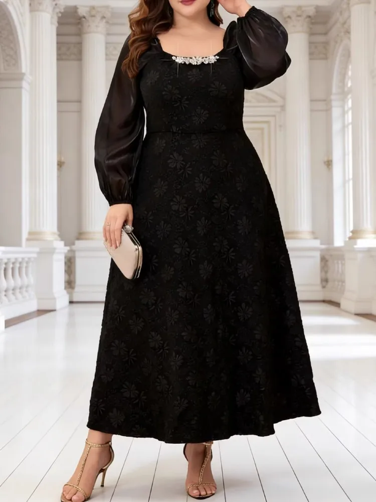

L-4XL Plus Size Elegant Maxi Dress 2026 Spring Summer Women Office Lady Dress Casual Long Sleeve Evening Robe Oversize Dress