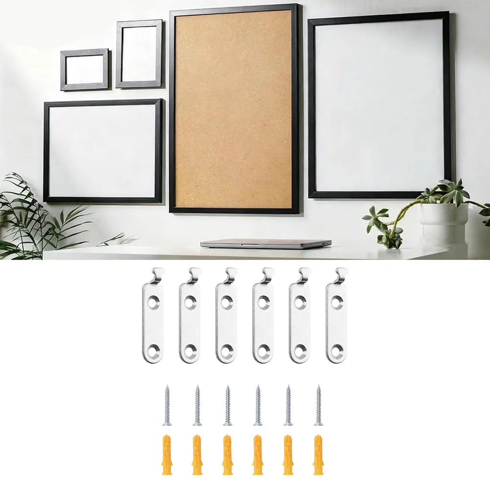 Stainless Steel Picture Hangers 6pcs Heavy Load Capacity Hooks with Drywall Expansion Anchors and Screws for Mirrors