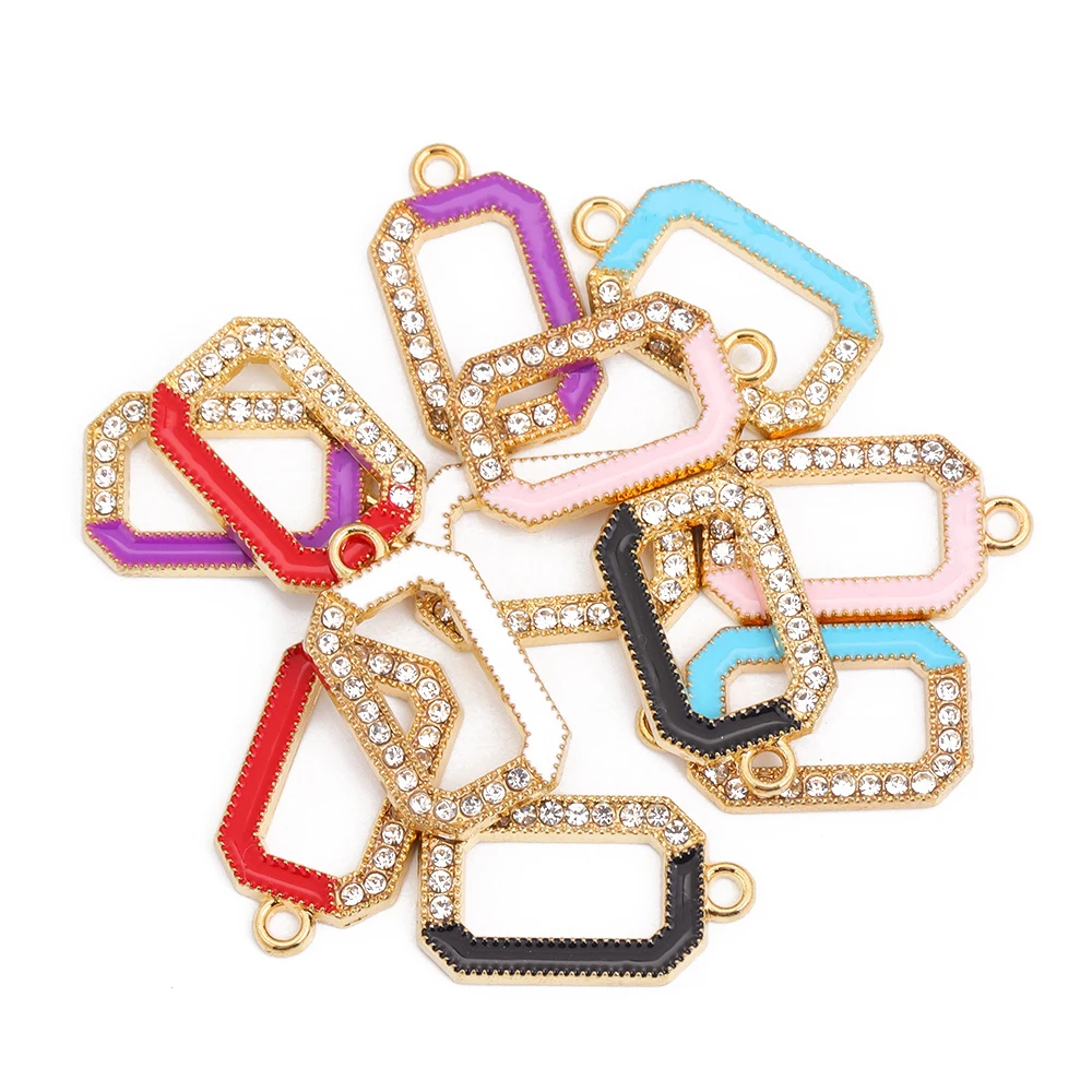 JQ 10Pcs Colorful Diamond Square Enamel Zinc Alloy Pendant Shining Crystal Charm For Fashion Jewelry Earrins Necklace Making