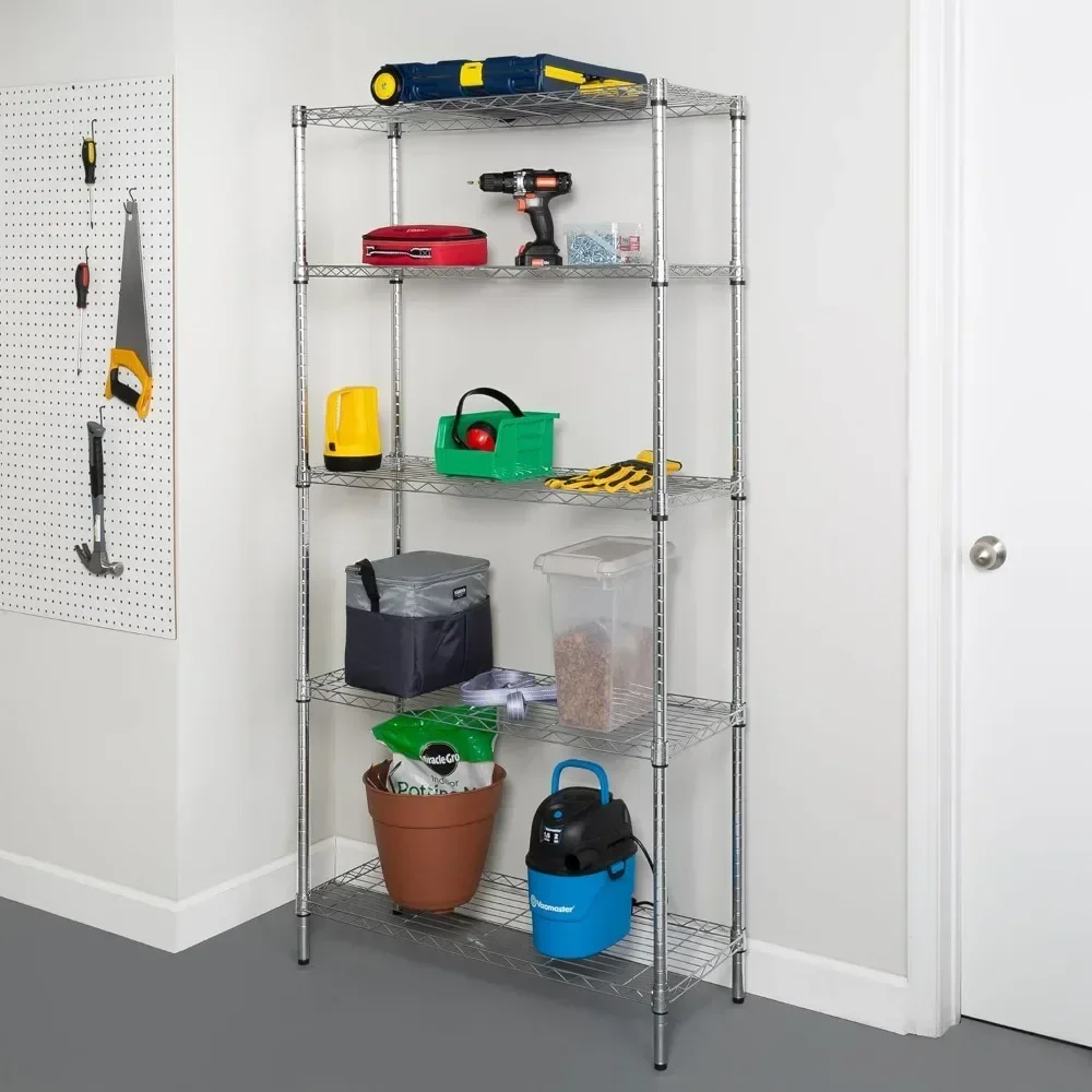 Simple 5-Tier Chrome Heavy-Duty Adjustable Shelving Unit With 200-lb Per Shelf Weight Capacity,Storage Rack