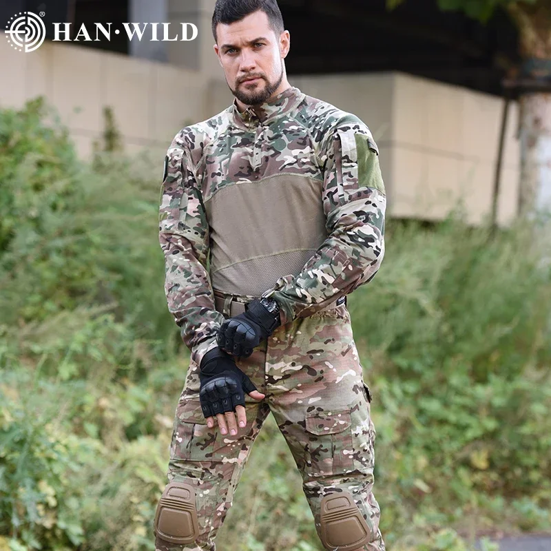 Afbeelding 4: Outdoor Wandelpak Combat Force Uniform Tactisch Shirt Herenkleding Softair Broek Elastisch Klim Camo Set Outfit Campingkleding