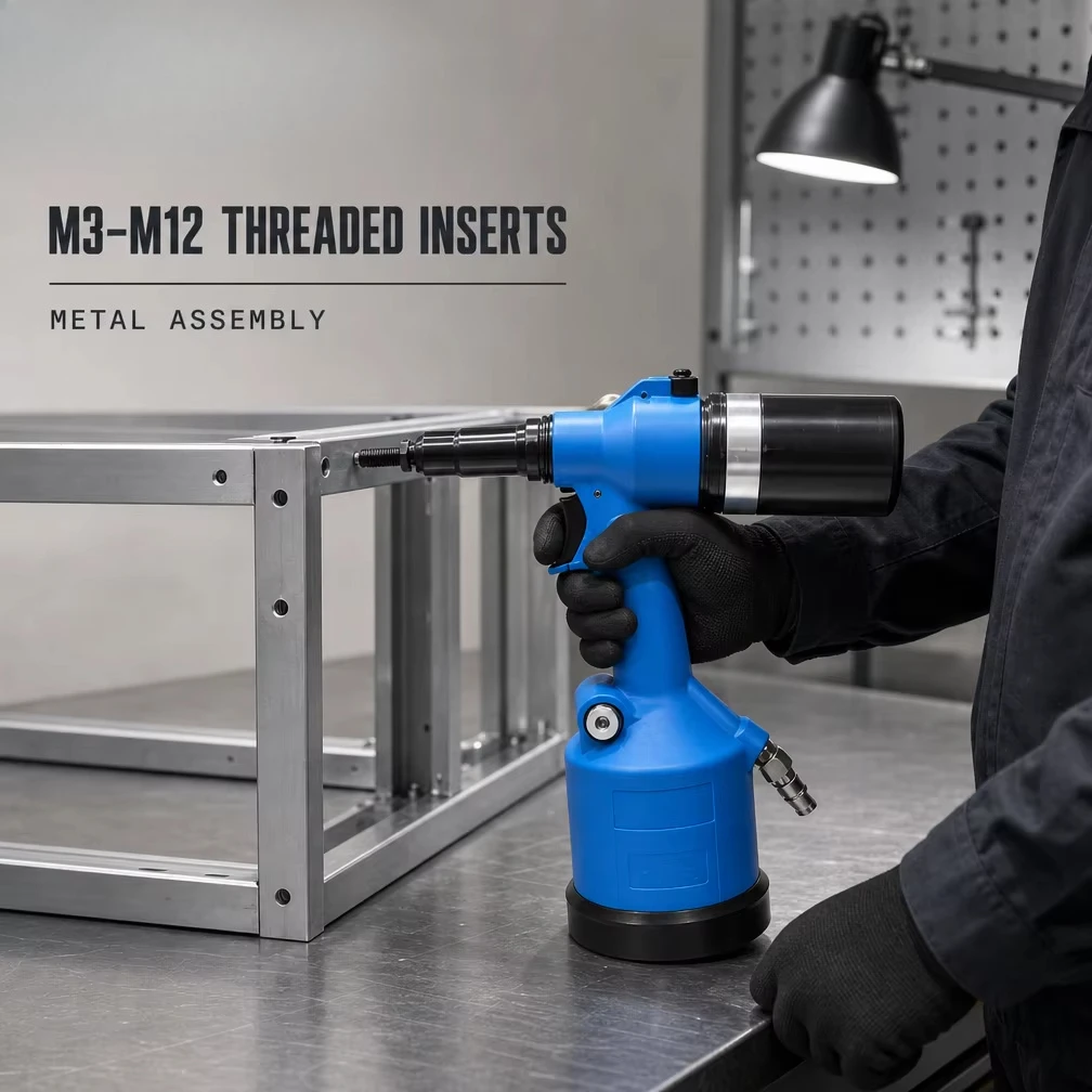 Pneumatic Rivet Nut Tool M3-M12 Industrial Air Riveter with Precision Stroke Control for Metal Sheet Assembly