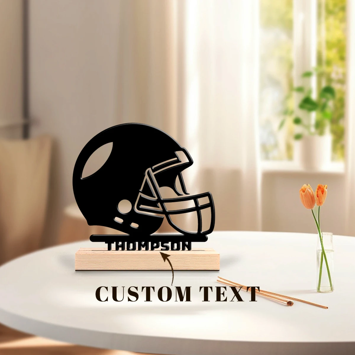 1pc Personalized Iron Desktop Ornament Custom Content Equipped with Wooden Base Bar Decoration, Holiday Gifts