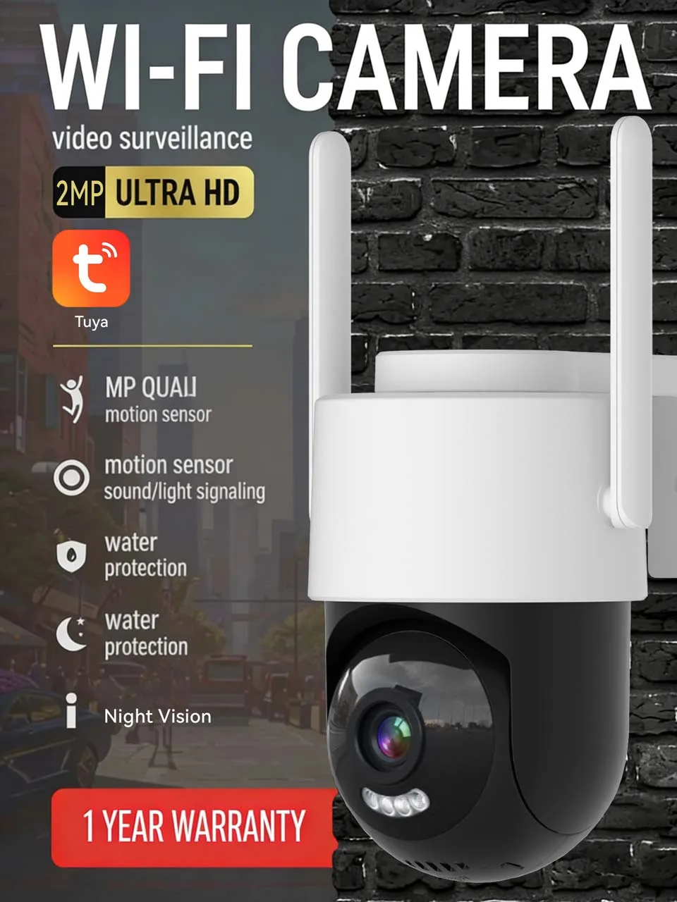 

Уличная беспроводная PTZ Wi-Fi IP-камера 2 МП 1080P HD с цветным ночным видением, автоматическим отслеживанием, для систем безопасности и видеонаблюдения, приложение Tuya