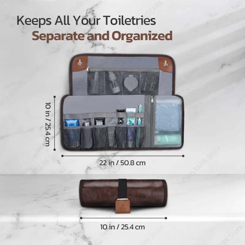 Men’s Travel Toiletry Bag Waterproof Roll‑Up Storage Pouch For Shaving Kit Bathroom Travel Toiletries Organizer